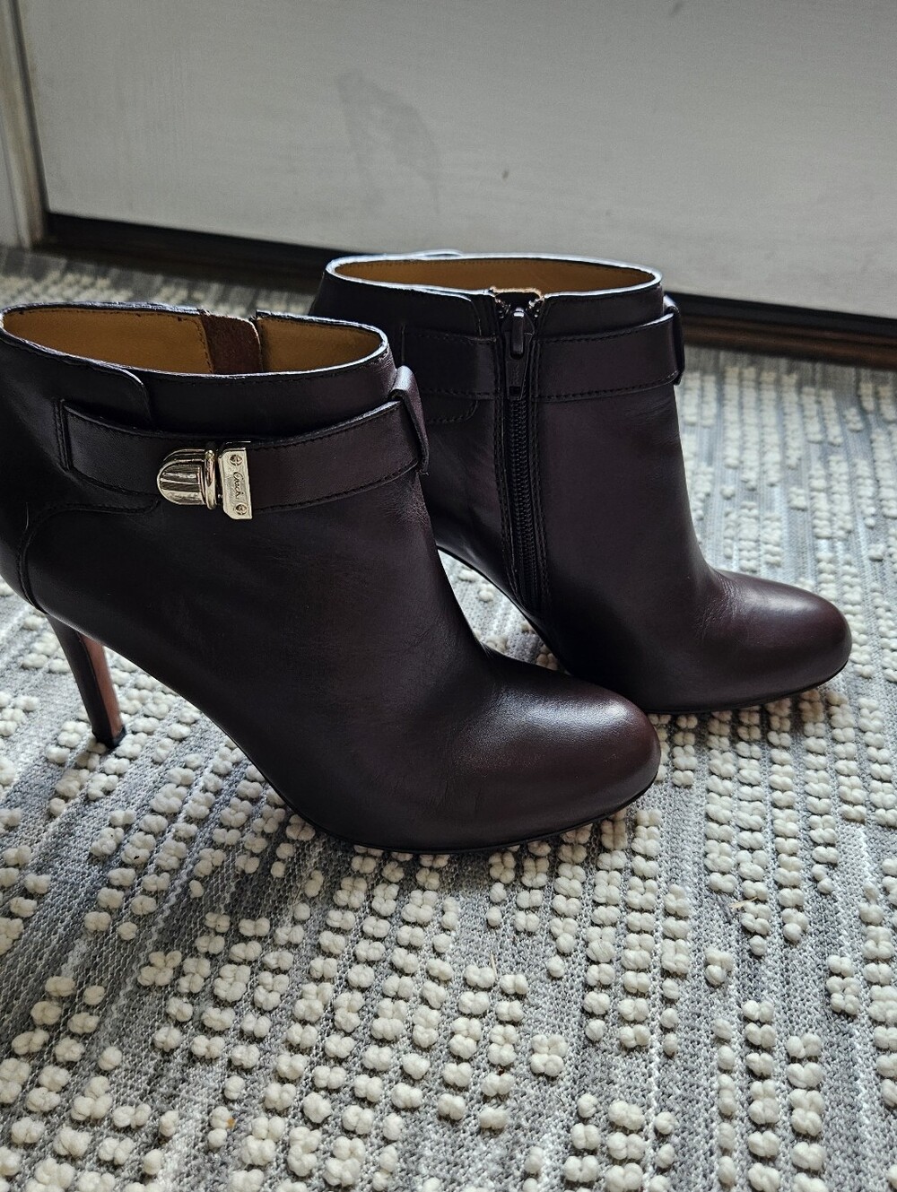 Coach Dark Brown Leather Ankle Booties with Buckle